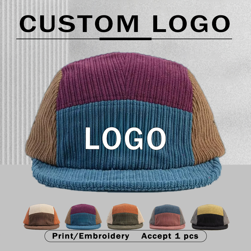 Corduroy Cap 5 Panel - 남성용, 여성용, 컬러 블록 디자인, 코듀로이
