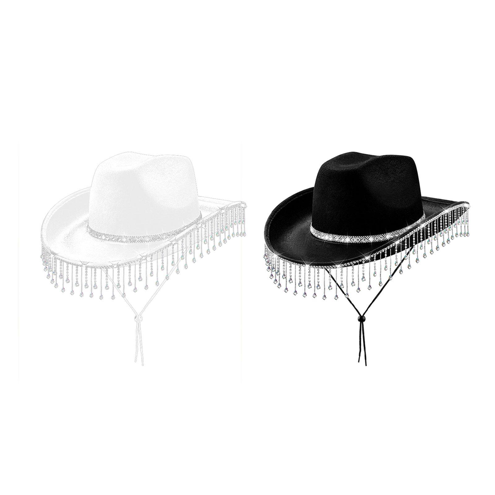 Cowboy Hat Straw - 여성용 라인스톤 프린지 카우보이 모자, 넓은